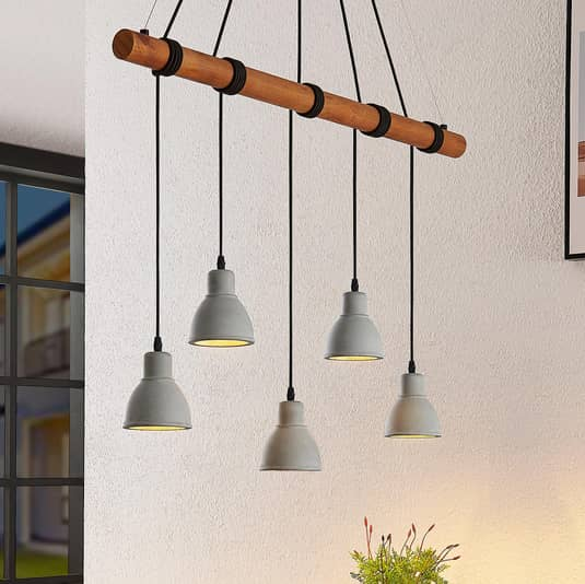 Lindby Dorte Hängelampe Hängeleuchte Lampe Leuchte aus Holz und Beton dunkel124