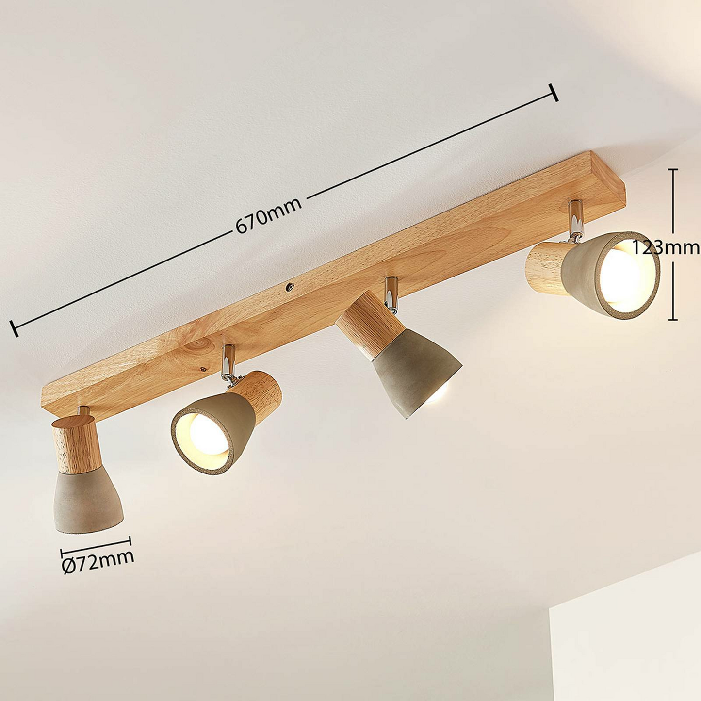 Lindby LED-Strahler Filiz Deckenleuchte Deckenlampe Lampe Holz Beton 4-flam976