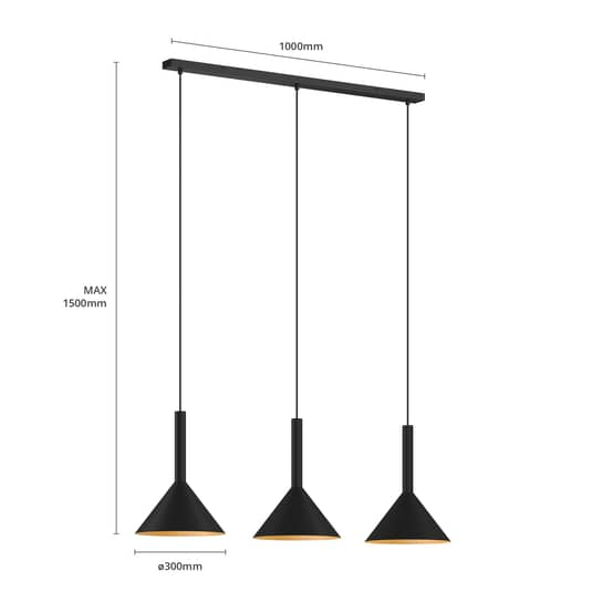 Arcchio Tadej Pendellampe Pendelleuchte Lampe Leuchte 3-flammig schwarz gold