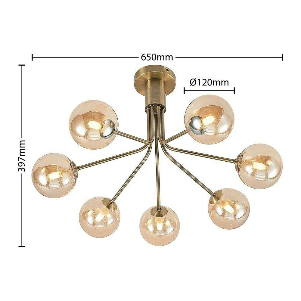 Lucande Wynina 7 Deckenleuchte Deckenlampe Lampe Leuchte 7-flmg G9 Brass Amber