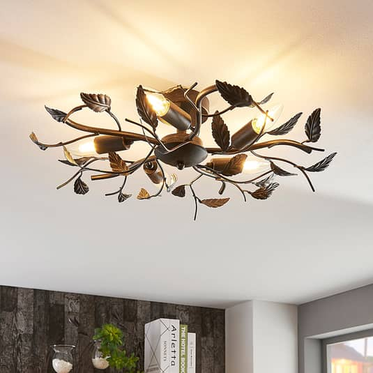 Lindby Deckenlampe Deckenleuchte Lampe Leuchte Yos Blattoptik 5-flmg E14 schw336