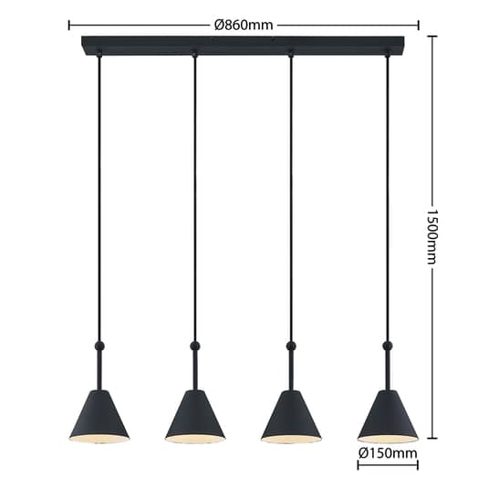 Lucande Phina Hängeleuchte Hängelampe Deckenlampe Deckenleuchte Schwarz 4-fl E27