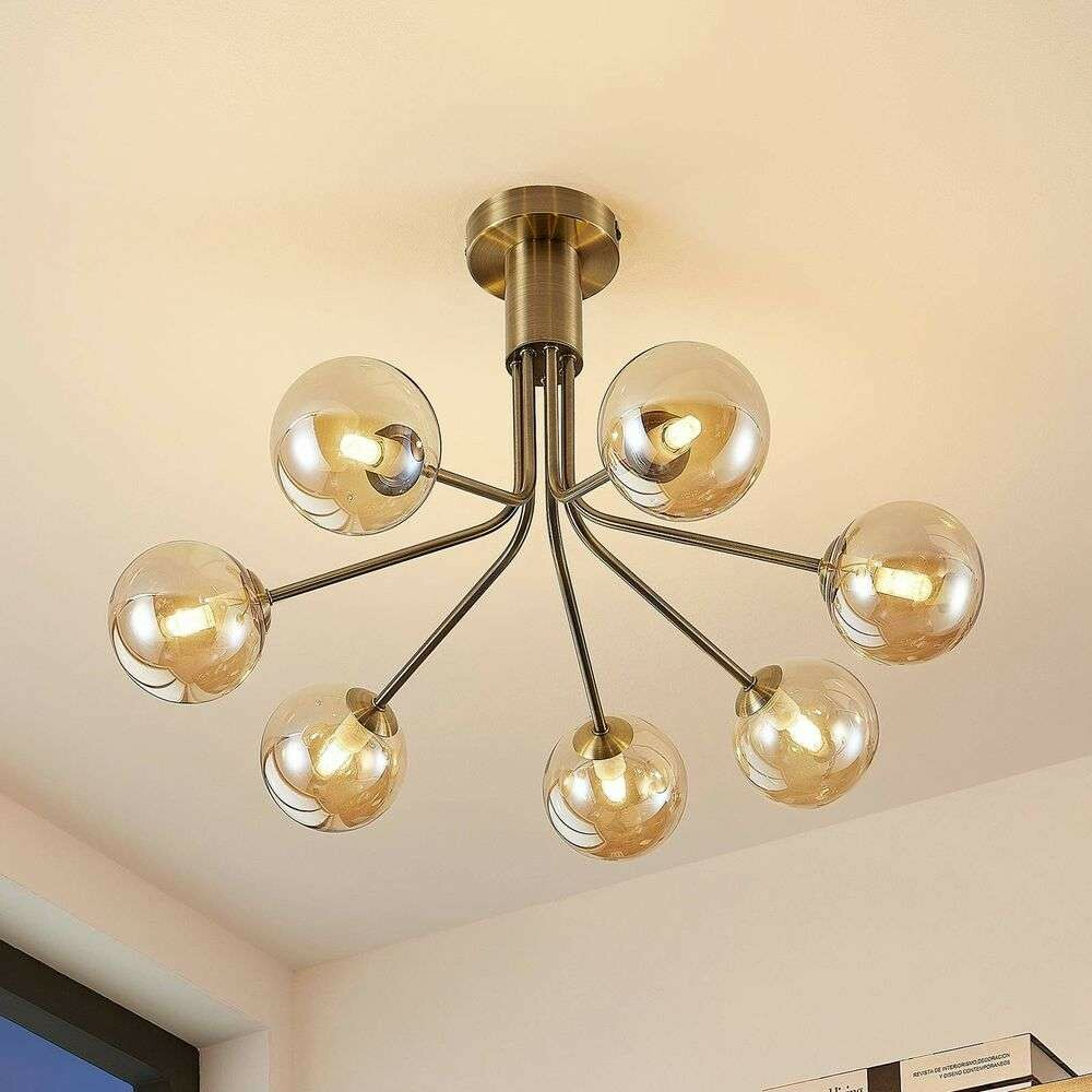 Lucande Wynina 7 Deckenleuchte Deckenlampe Lampe Leuchte 7-flmg G9 Brass Amber