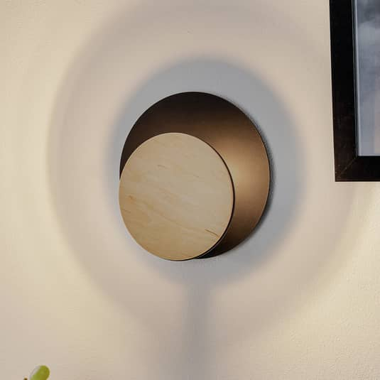 Euluna Wandlampe Circle Wandleuchte Lampe Leuchte G9 Schwarz Holz-Dekorplatte
