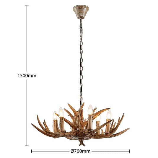 Lindby Tejask Hängelampe Hängeleuchte Kronleuchter Deckenlampe Geweih braun E14