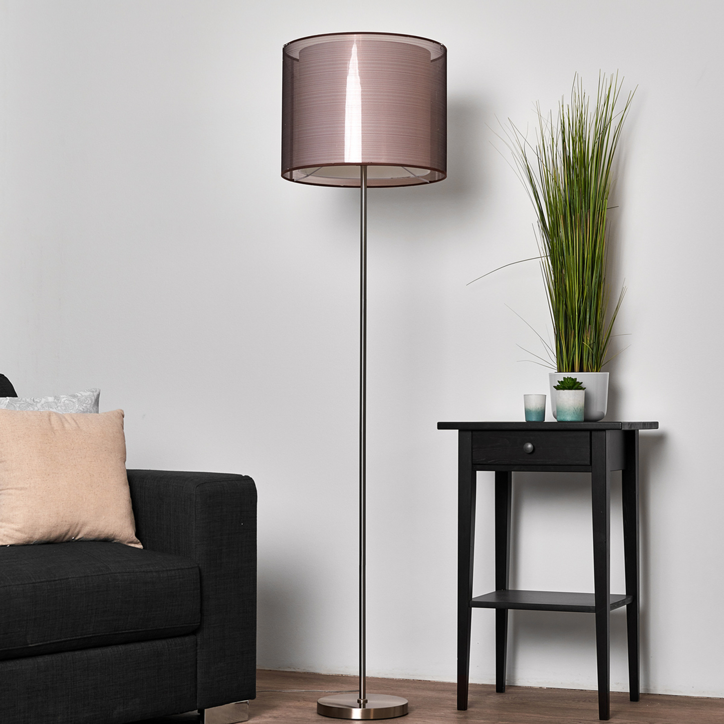 Lindby Stehleuchte Nica braun Standleuchte Leselampe Stehlampe Wohnzimmerleuchte