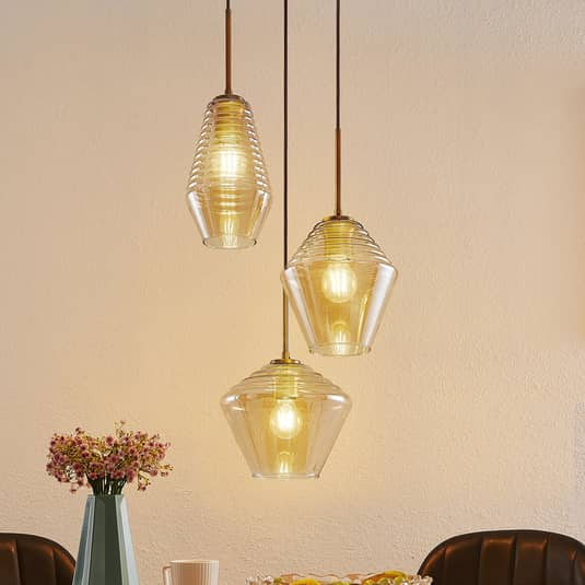Lindby Ekkis Pendellampe Pendelleuchte Lampe Leuchte 3-fl. rund amber 15W LED