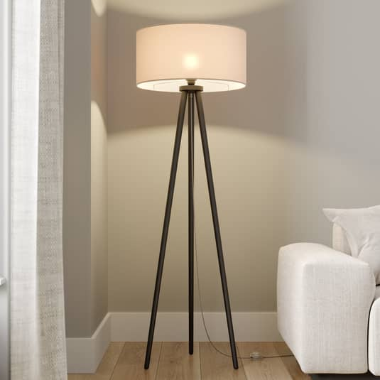 Euluna Stehleuchte Stehlampe Lampe Leuchte Indoor Mabia Dreibein grau/schwarz