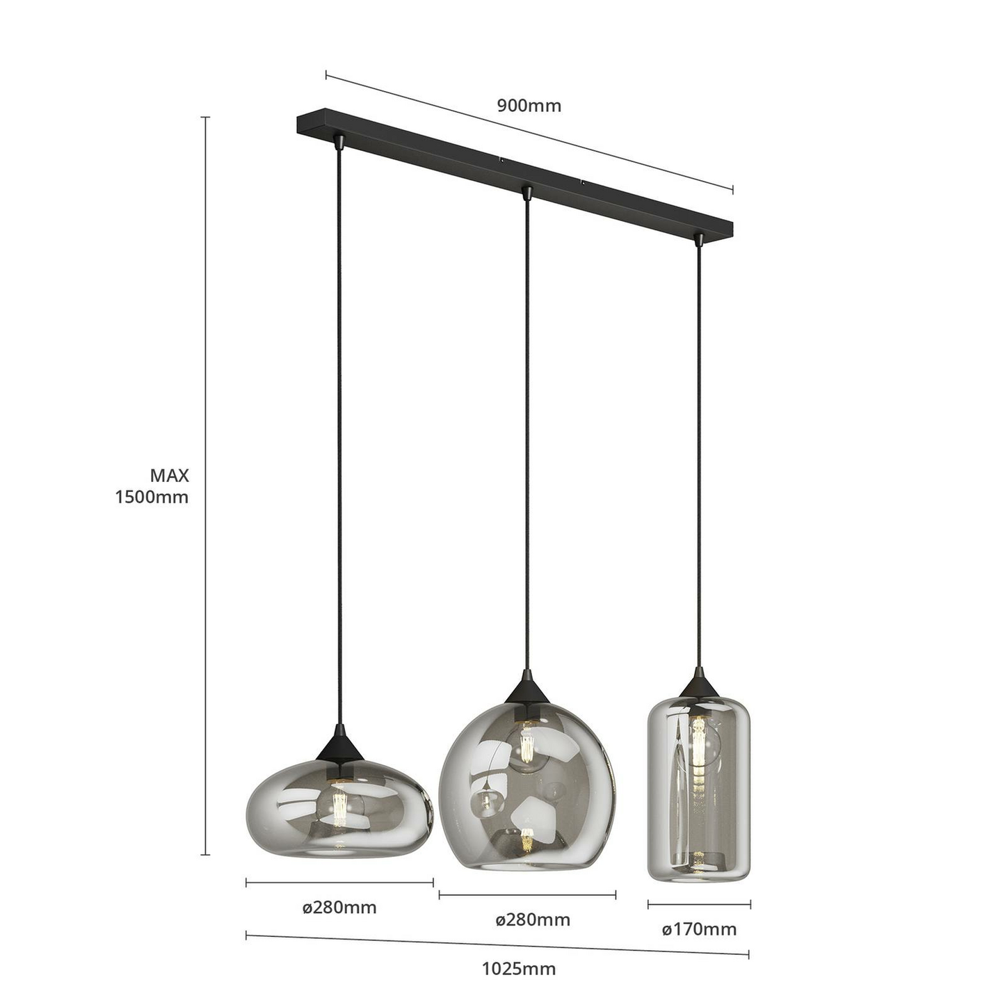 Lindby Marla Pendelleuchte Pendellampe Lampe Leuchte 3-flammig E27 rauchgrau215