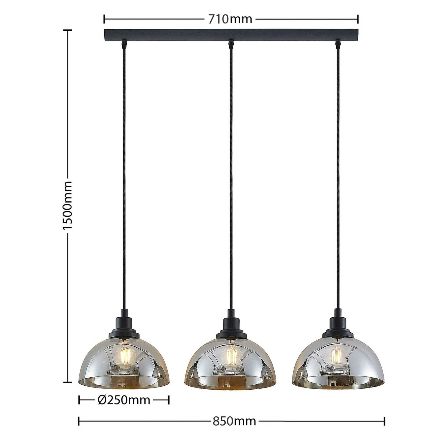 Lindby Marven Hängeleuchte Hämgelampe Lampe Leuchte 3 Rauchglasschirme E27 g229