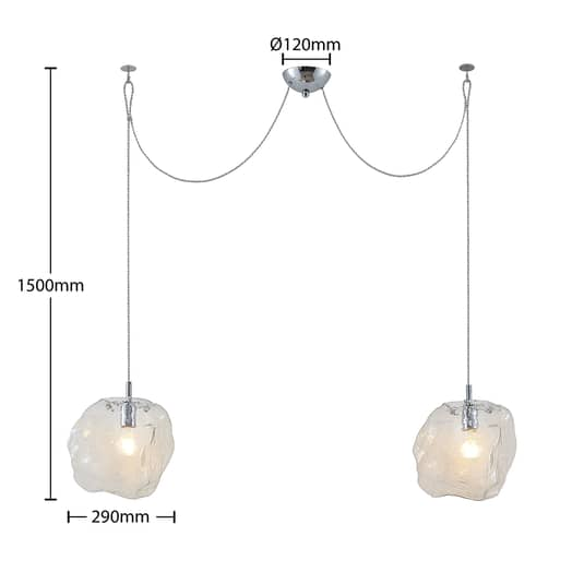 Lucande Valina Glas-Hängeleuchte Hängelampe Deckenlampe Deckenleuchte Chrom E27