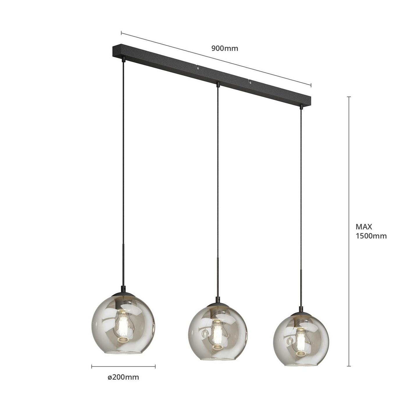 Lindby Sofian Hängelampe Hängeleuchte Lampe Leuchte 3-flmg E27 rauchgrau schw904