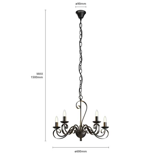 Lindby Shervan Kronleuchter Hängelampe Hängeleuchte Deckenlampe Metall braun E14