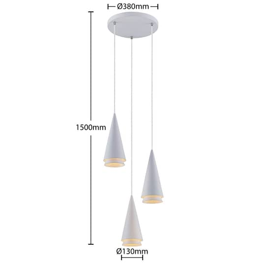 Lucande Naoh Hängeleuchte Hängelampe Pendelleuchte Lampe Rondell 3-flg. E27 weiß