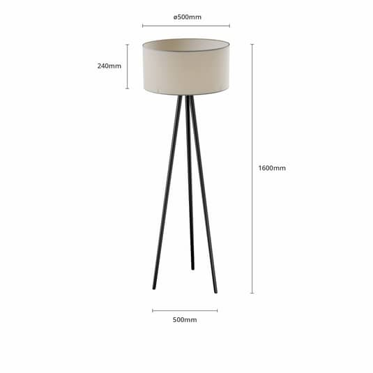 Euluna Stehleuchte Stehlampe Lampe Leuchte Indoor Mabia Dreibein grau/schwarz