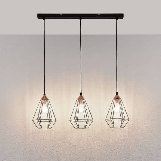 Lindby Pendelleuchte Elda mit Käfigen kupfer Deckenlampe Deko-Hängeleuchte 443