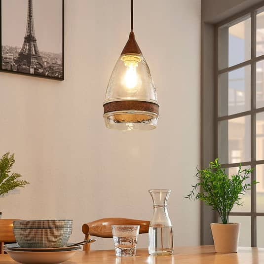 Lindby Glas-Pendelleuchte Millina Pendellampe Lampe Leuchte rostbraun 1-flammig