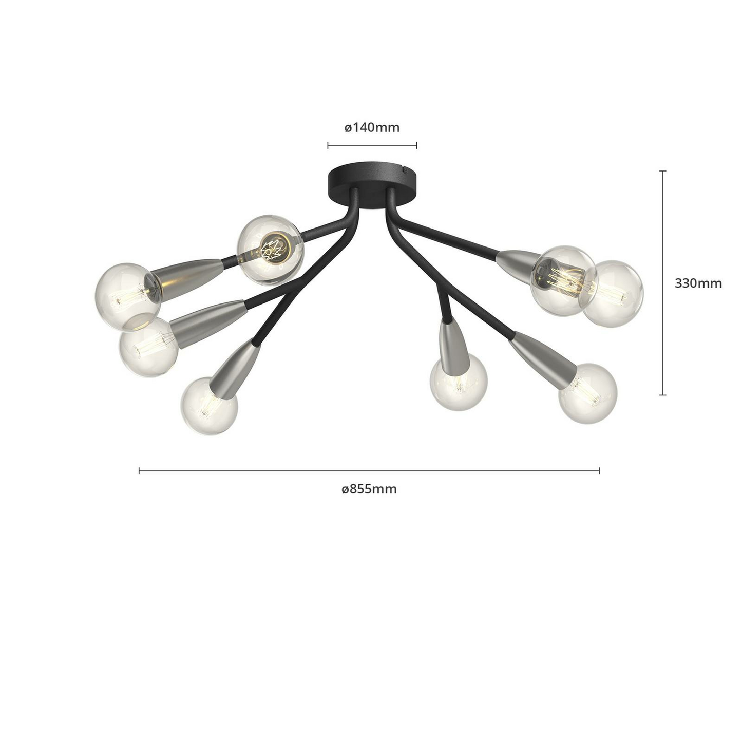 Lucande Carlea Deckenlampe Deckenleuchte Lampe Leuchte 8-fl. E27 schwarz-nic55