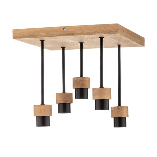 Euluna Deckenlampe Millume Eichenholz Quadrat 5-flammig Deko-Deckenleuchte E27