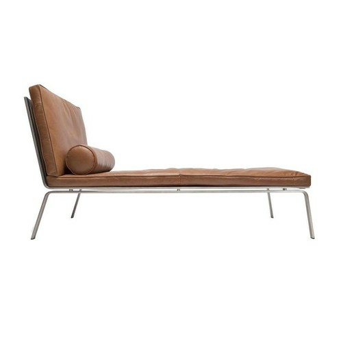 Norr11 Man Chaise Longue Liege Recamiere cognac braun Leder Stahl 150x82x78 cm
