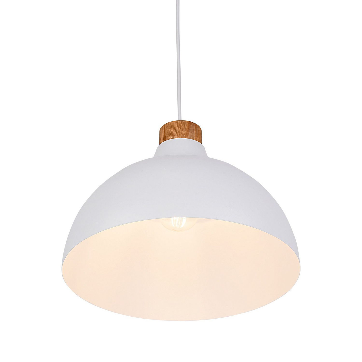 B-Ware Envostar Hängeleuchte Kaitt Holzdetail ø 34 Cm Weiß Hängelampe Lampe Leuchte