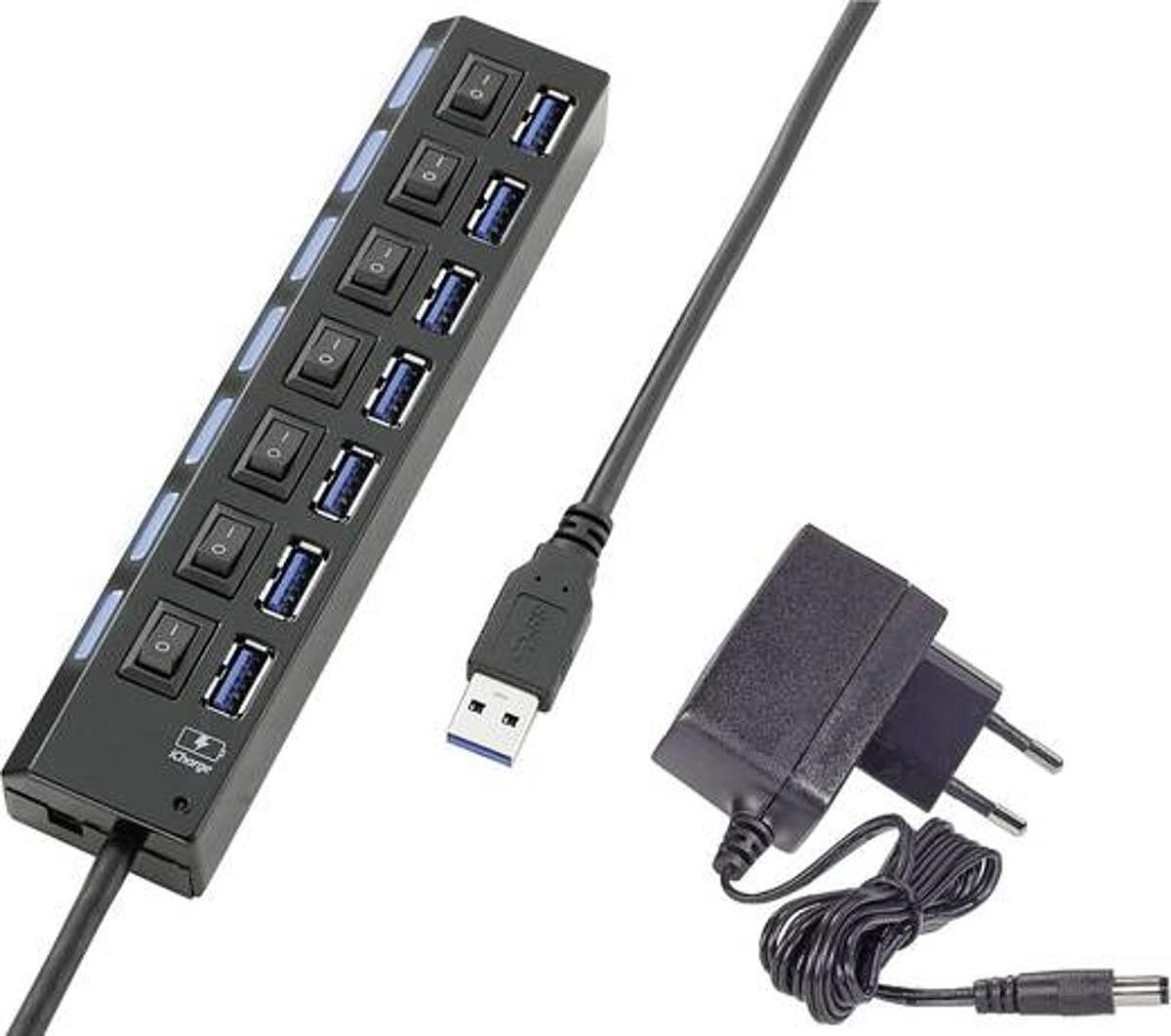 Renkforce 7 Port Usb 3.0 Hub Einzeln Schaltbar Status Le Ds I Pad Ladeport Schw579 B-Ware - 4016139334042