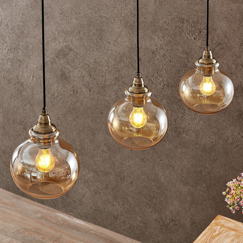 B-Ware Lindby Tymoni Glas Pendelleuchte Hängeleuchte Deckenlampe Lampe Amber 3 Flammig