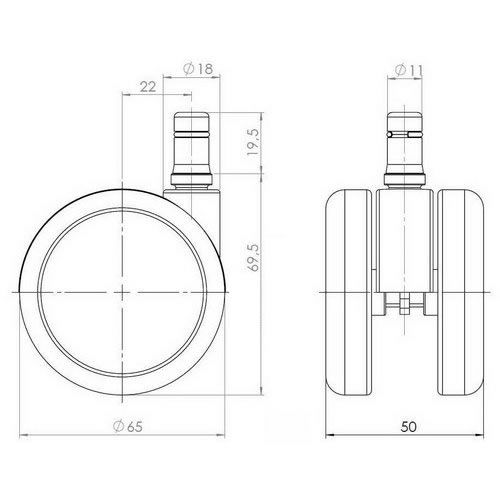 hjh OFFICE 5x ROLO 11mm/65mm Hartböden Stuhlrollen Bürostuhlrollen Schwarz - 4260182537671