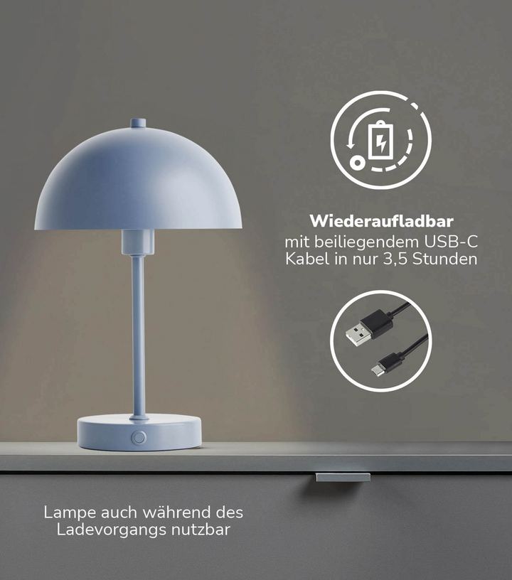 Mokebo Tischlampe Leuchte Nachttischlampe Vintage Usb C Blaugrau Metall 18cm B-Ware