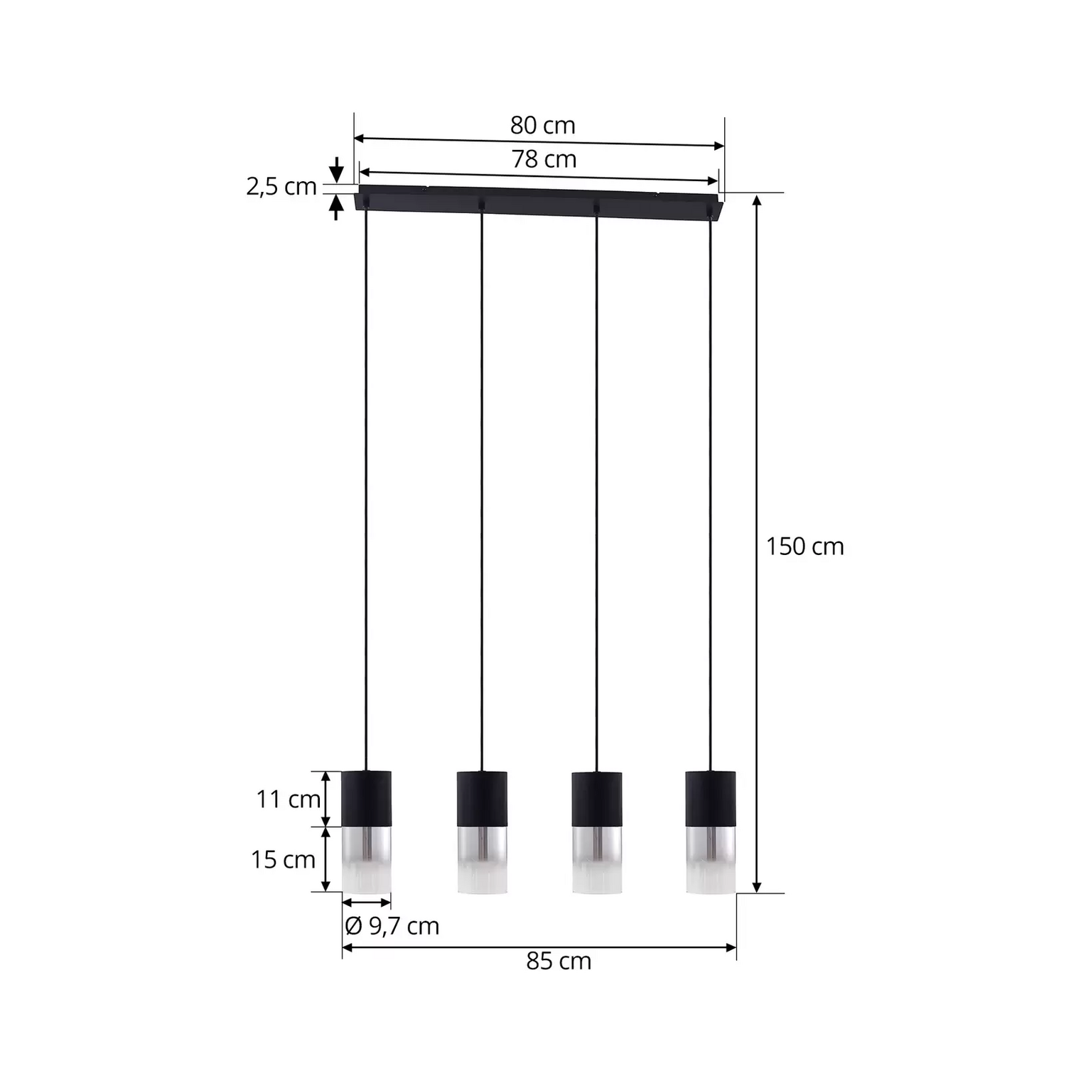 Lindby Hängeleuchte Svante Hängelampe Deckenleuchte Lampe 4 Flg Schwarz Glas 85 B-Ware - 4251911791556