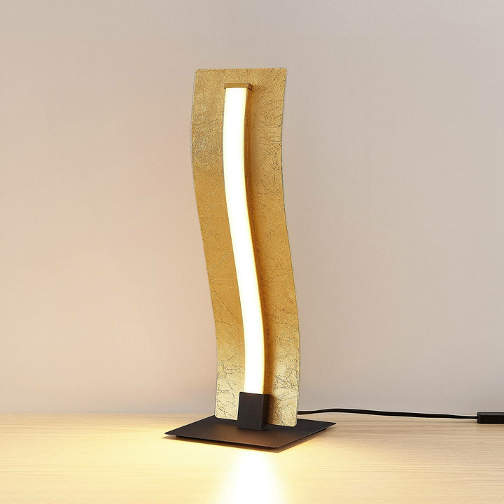 Lindby Larisa LED-Tischleuchte in welligem Look Tischlampe Lampe Bürolampe gold