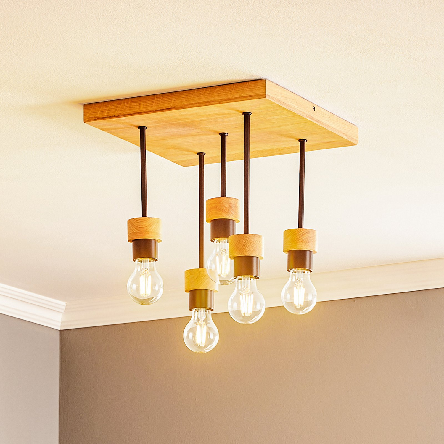 Euluna Deckenlampe Millume Eichenholz Quadrat 5 Flammig Deko Deckenlampe E27 B-Ware - 5903839982941
