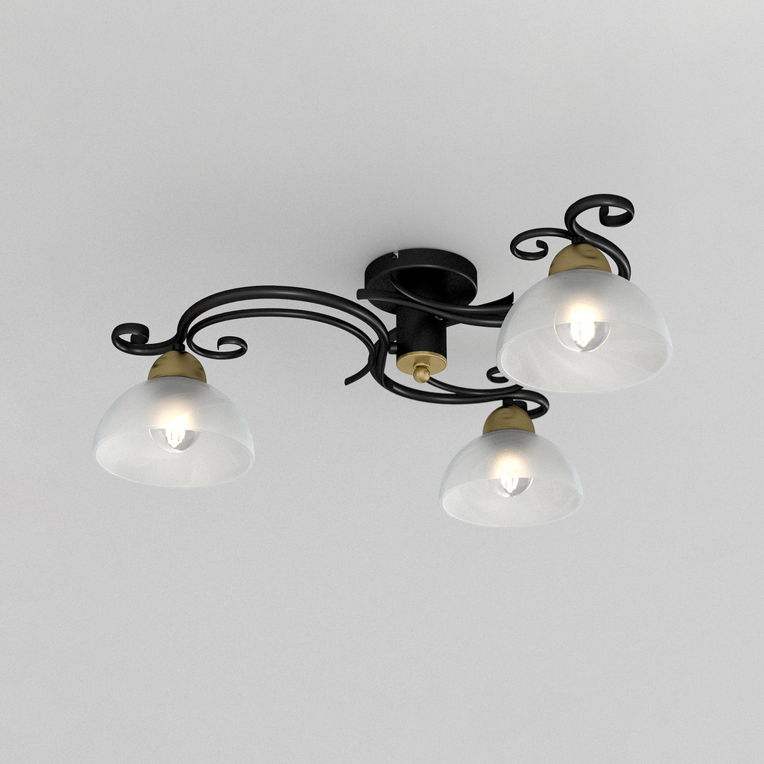 Luminex Deckenlampe Flora Deckenleuchte Leuchte 3 Glasschirme Schwarz Messing    B-Ware - 5907565959772