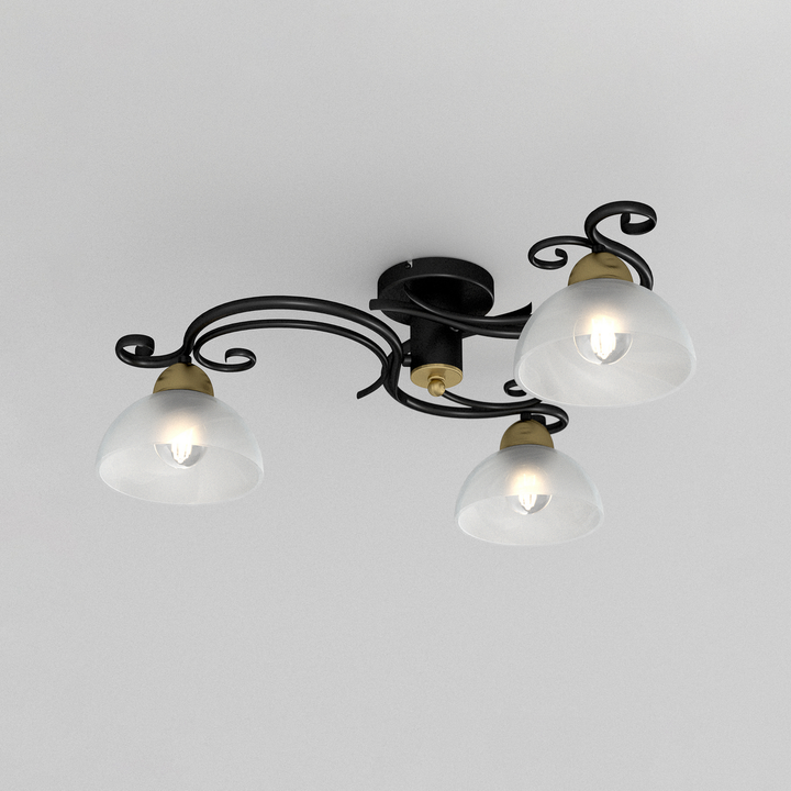 Luminex Deckenlampe Flora Deckenleuchte Leuchte 3 Glasschirme Schwarz Messing    B-Ware - 5907565959772