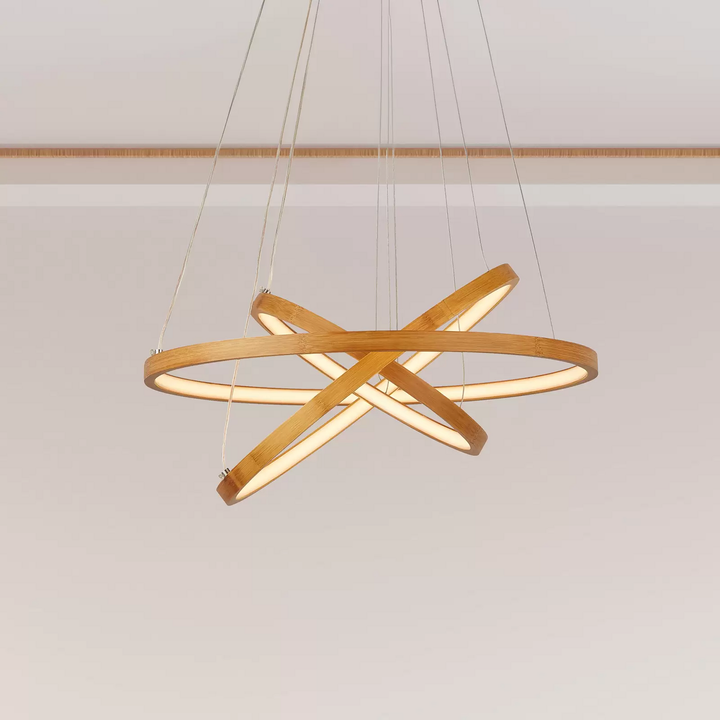 Searchlight LED-Hängeleuchte Eternity goldfarben Bambus Ø 50 cm Deckenlampe Spot
