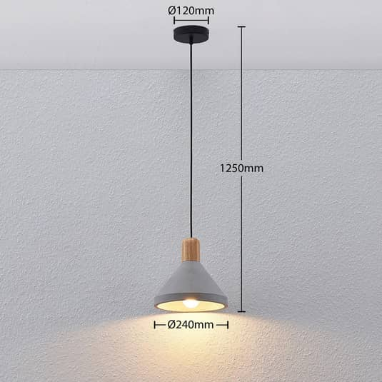 Lindby Beton-Pendelleuchte Lampe Leuchte Hängelampe IP20  Caisy mit Holz, rund