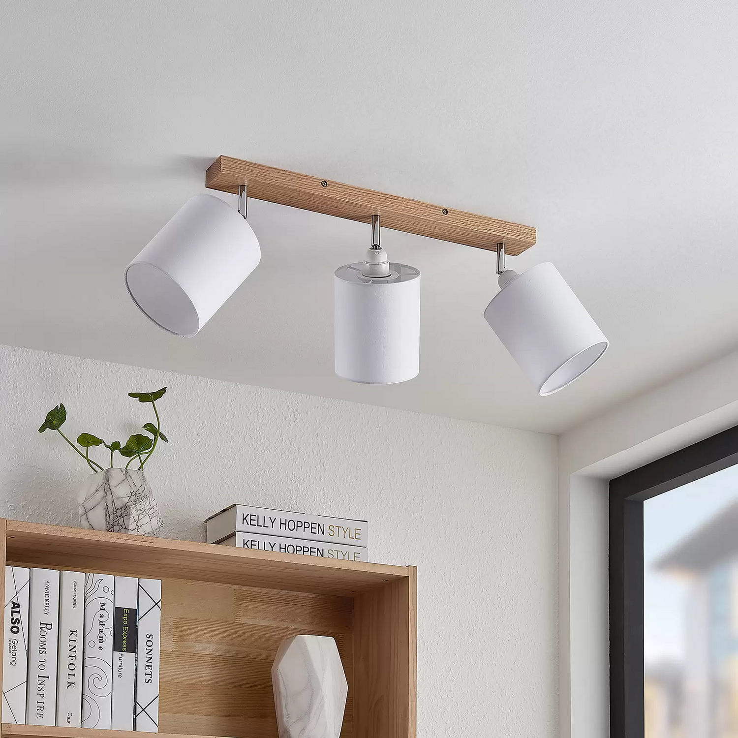 Spot de plafond Lindby Imarin de catégorie B, lampe de plafond, 3 lumières, blanc, culot E27 LED