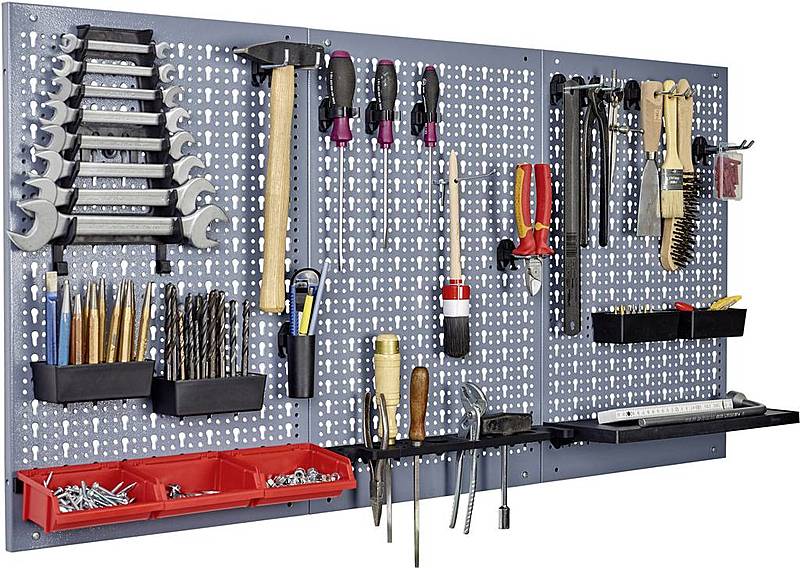 B-Ware Küpper Stahlblech Werkzeug Lochwand 3 Teilig Inkl 12 Standardhaken 120x60cm