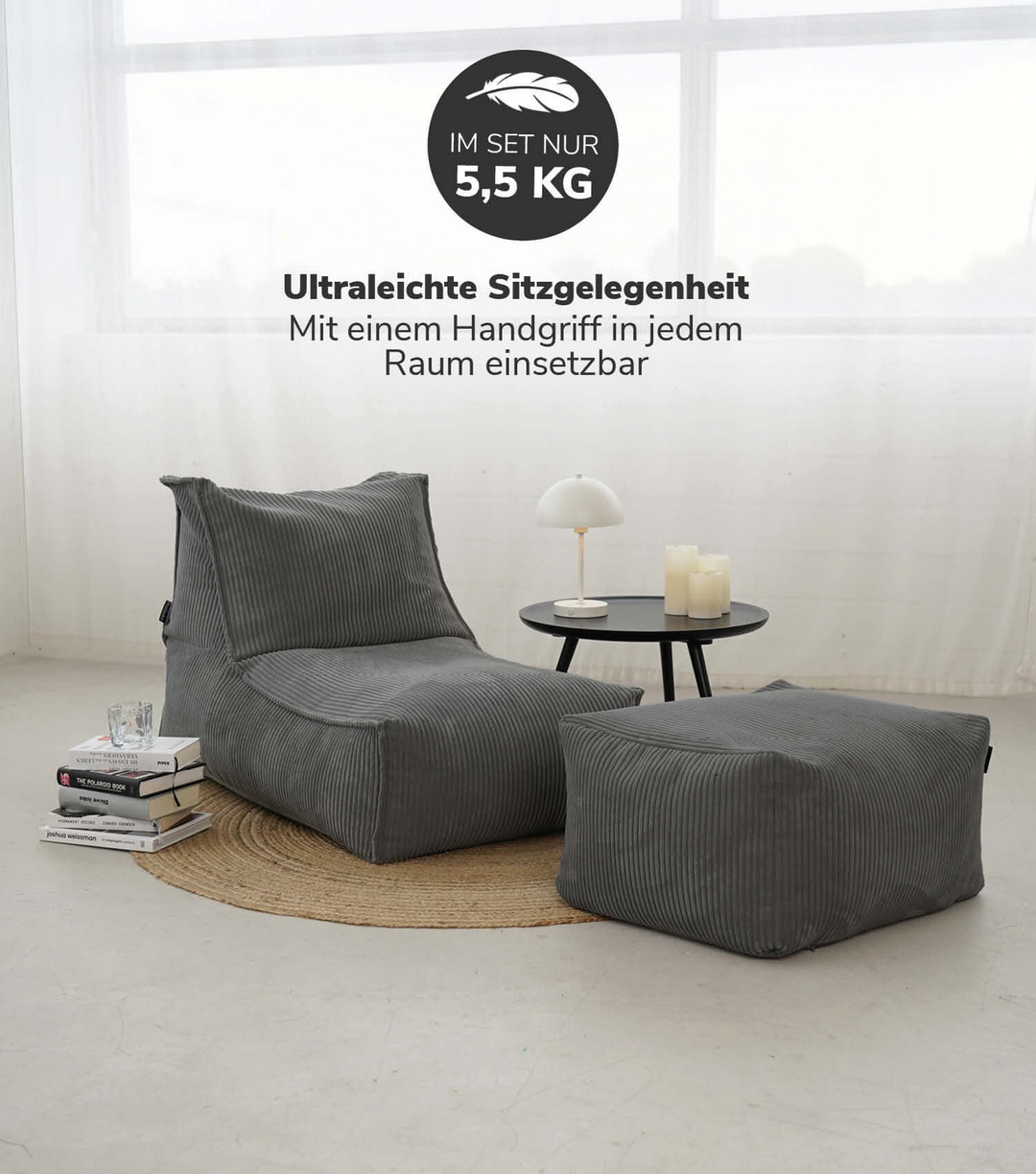 Mokebo  'Der Gelassene' Sitzsack Bean Bag Relaxliege Anthrazit Bodenkissen  B-Ware