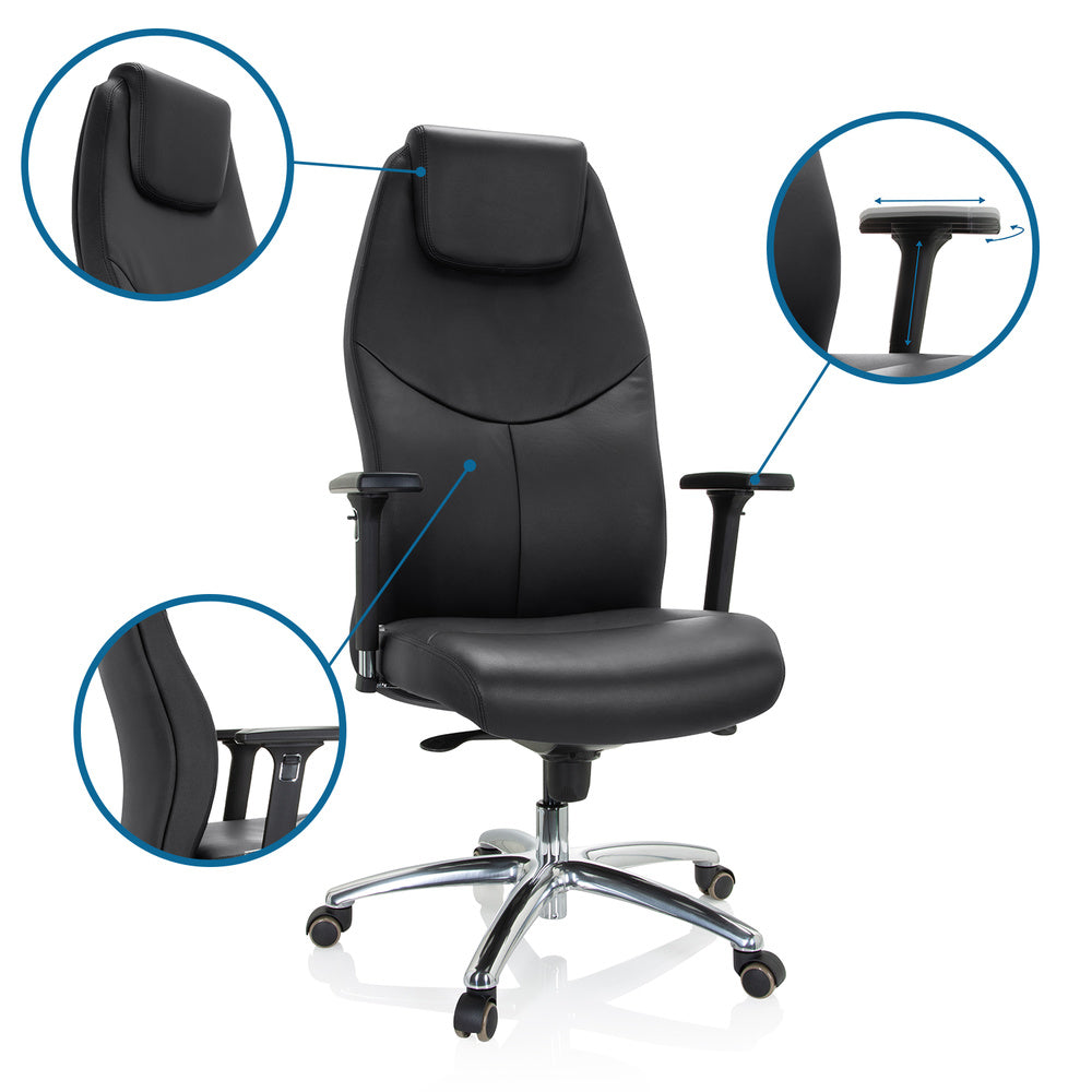 hjh OFFICE Chefsessel Bürostuhl Leder schwarz FERRARA Ergonomie Armlehne 220kg - 4064323002031