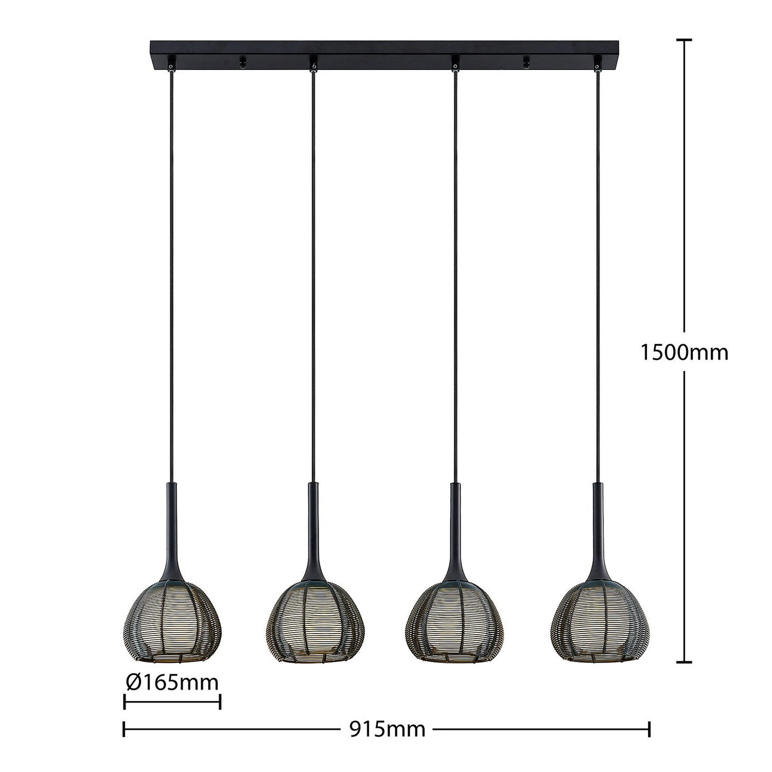 Lucande Tetira Hängeleuchte Hängeleuchte Lampe Leuchte Esstisch 4fl Lang Schw397 B-Ware - 4251096598759