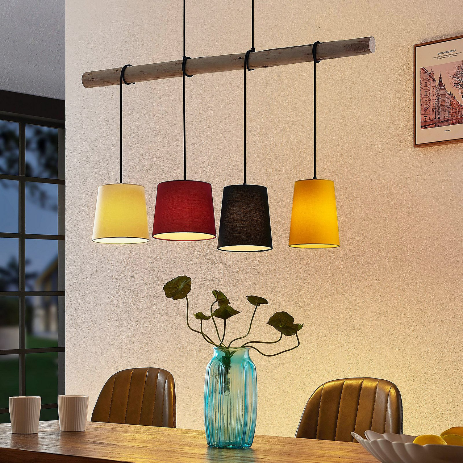 B-Ware Lindby Hinai Hängeleuchte Deckenlampe Pendelleuchte Lampe Licht Schwarz Rot G688