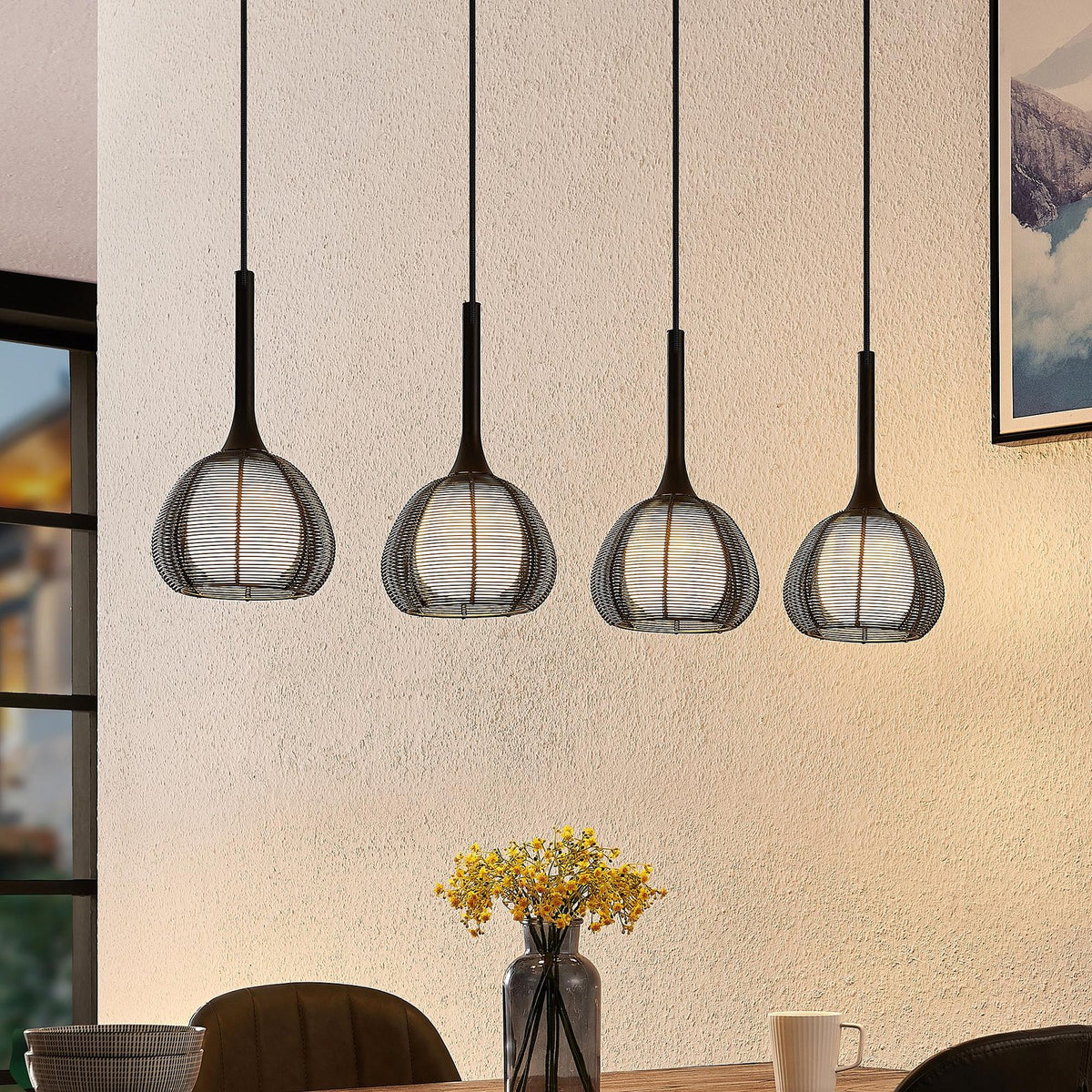 Lucande Tetira Hängeleuchte Hängeleuchte Lampe Leuchte Esstisch 4fl lang schwarz - 4251096598759