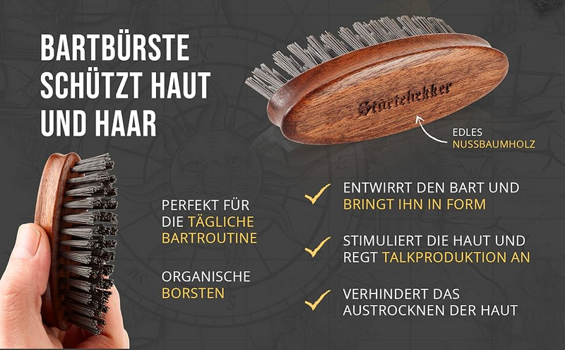 Störtebekker Premium Bartbürste Made in Germany Entwirrt den Bart Nussbaumholz