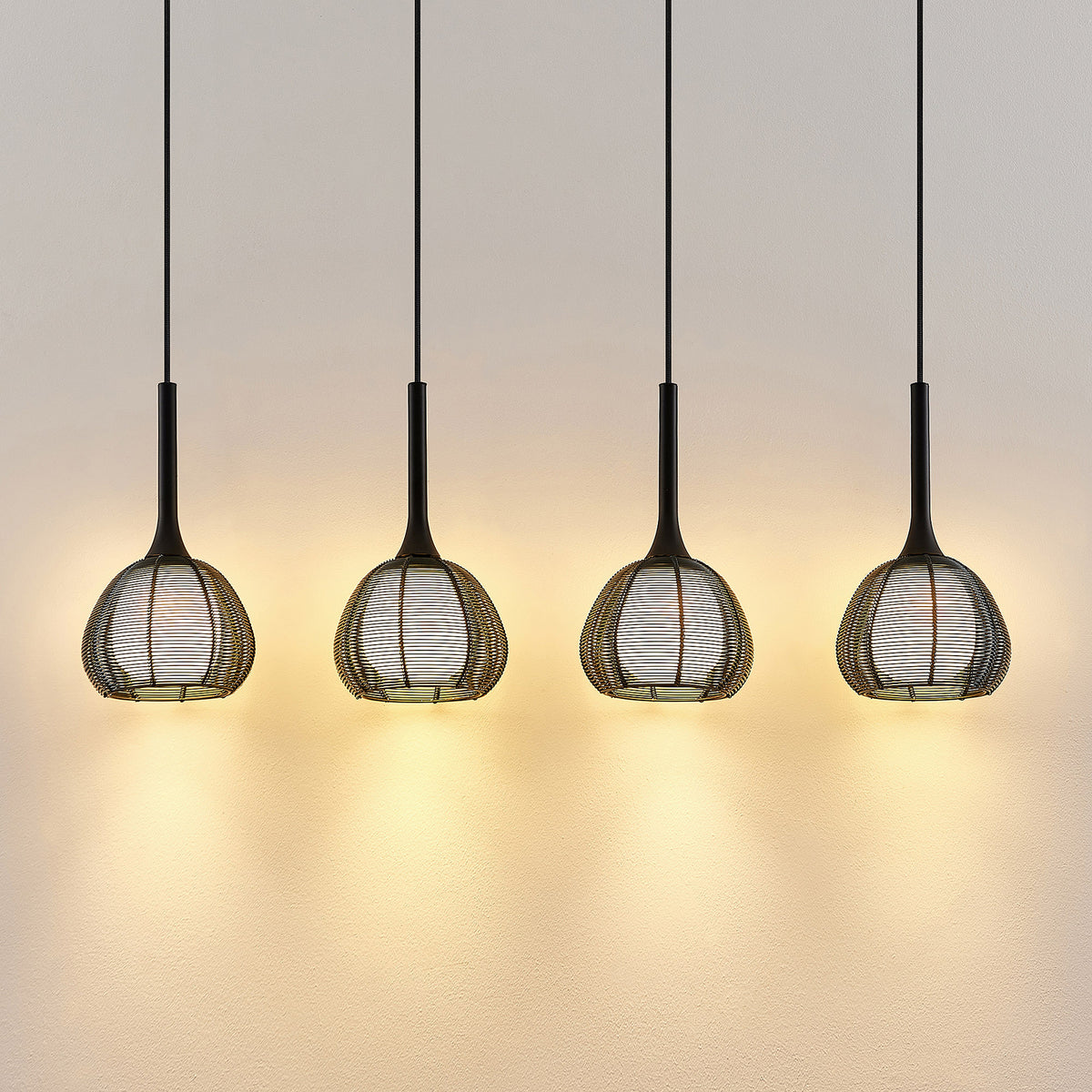 Lucande Tetira Hängeleuchte Hängeleuchte Lampe Leuchte Esstisch 4fl lang schwarz - 4251096598759