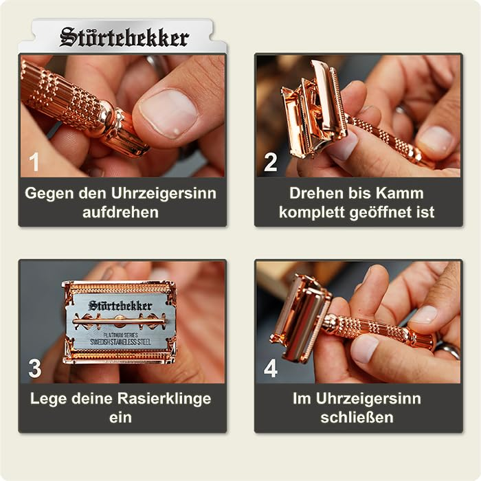 Störtebekker Rasierhobel Rasierer Rasieren 10 Klingen Etui Spiegel rose gold