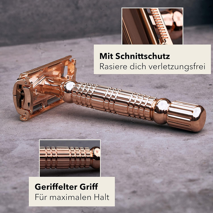 Störtebekker Rasierhobel Rasierer Rasieren 10 Klingen Etui Spiegel rose gold