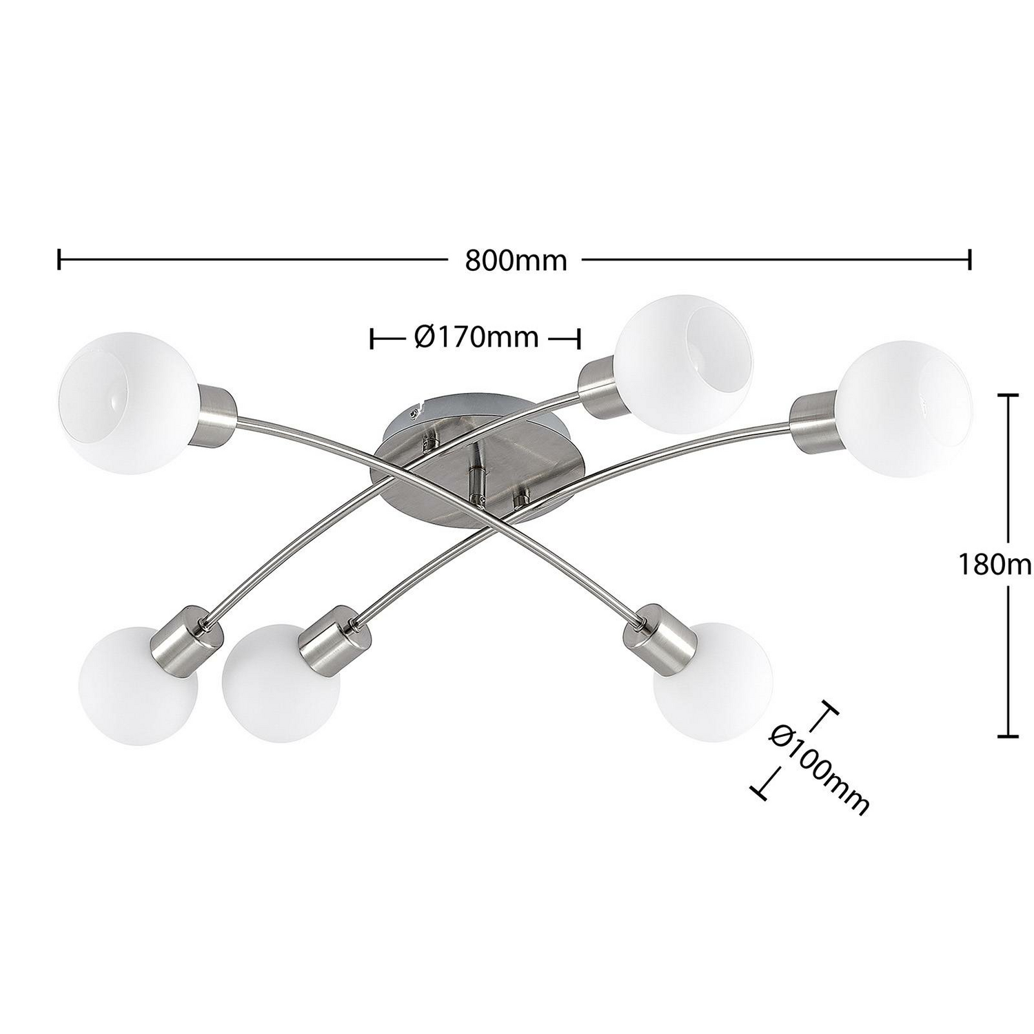 Plafonnier LED Lindby Agmar, 6 lumières, culot E14, nickel