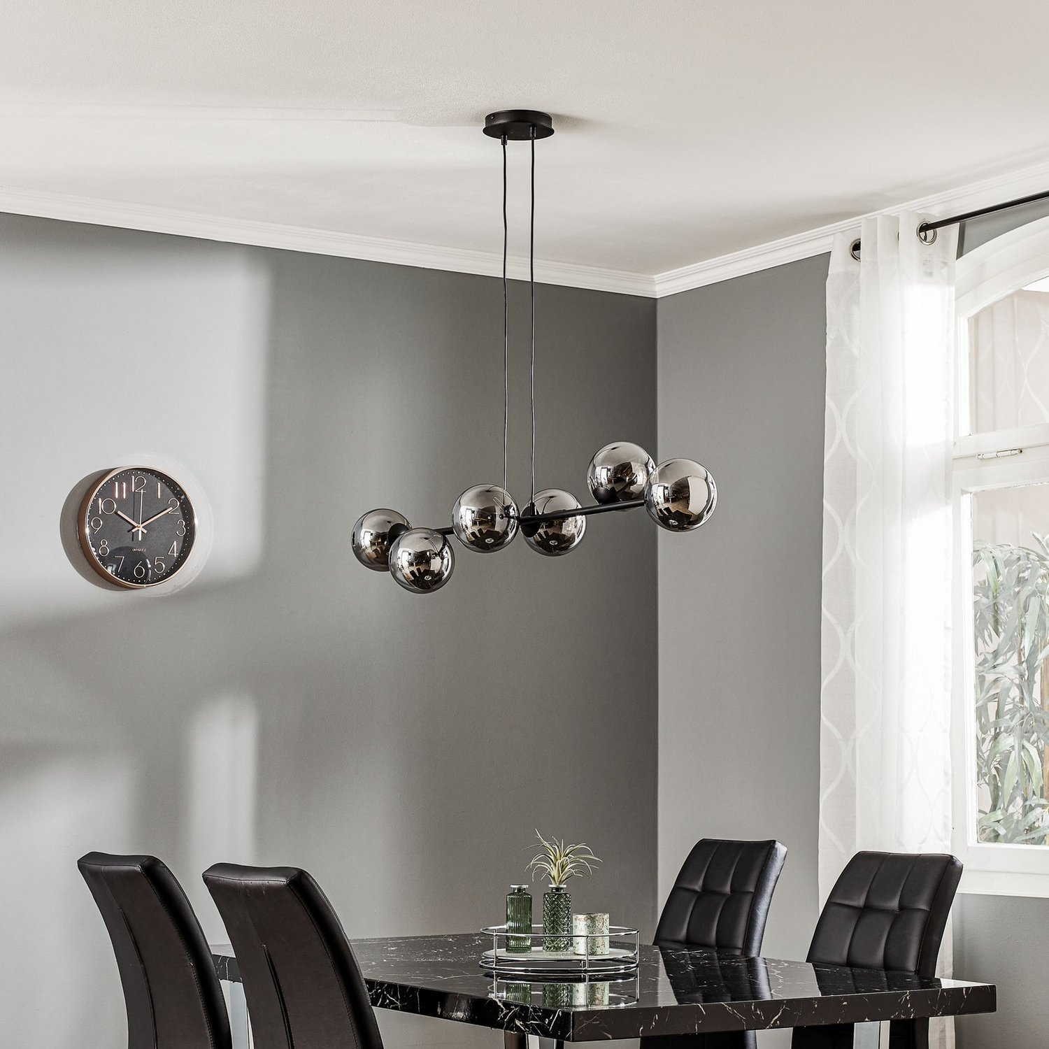 B-Ware Hängeleuchte Glassy 6 Flammig Schwarz Grafit Glas 110 Cm Deckenlampe Lampe Spot