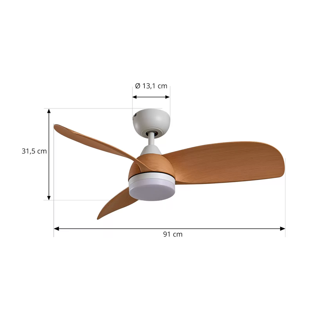 Lindby LED-Deckenventilator Enon weiß holzfarben DC leise Ventilator Lampe Spot